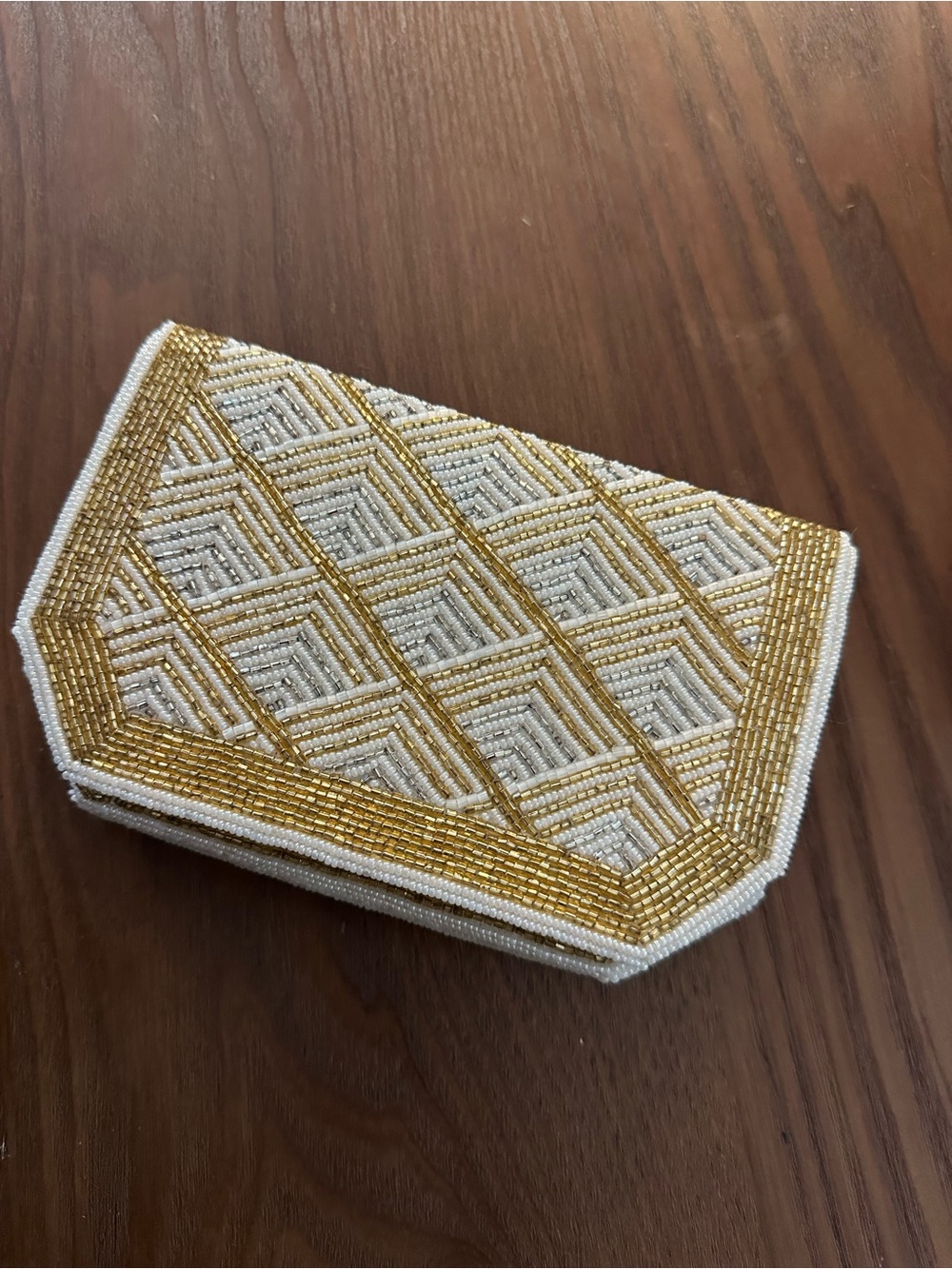 White and Gold Beaded Clutch